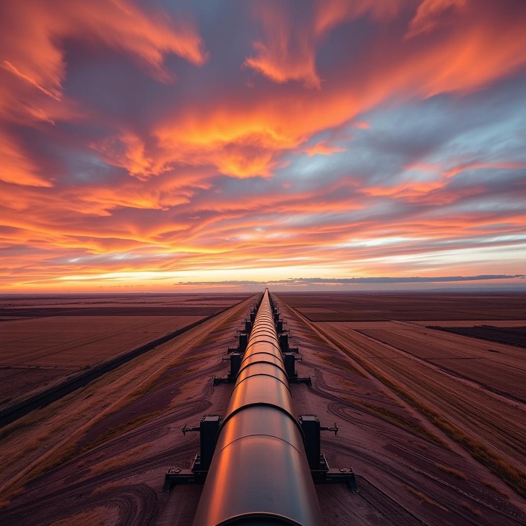 Aerial view of pipeline infrastructure at sunset
