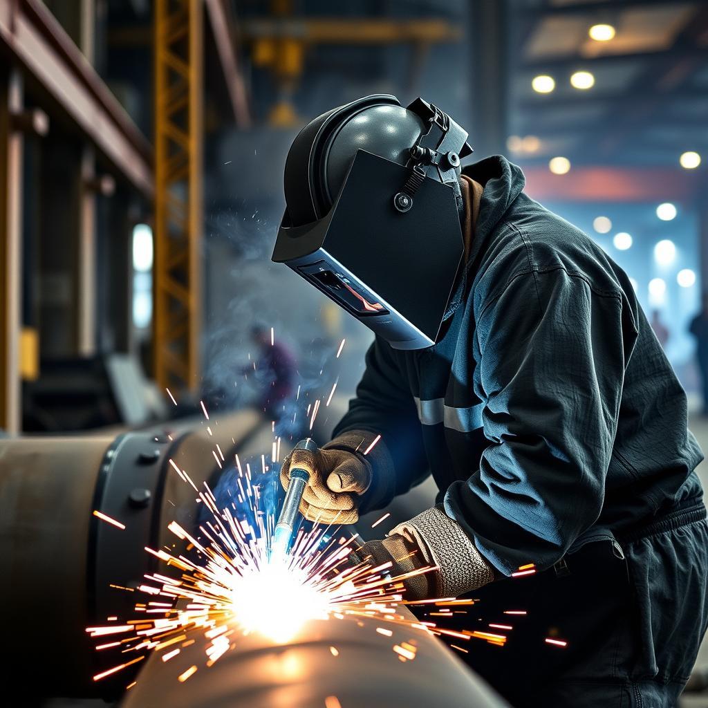 Pipeline welder at construction site